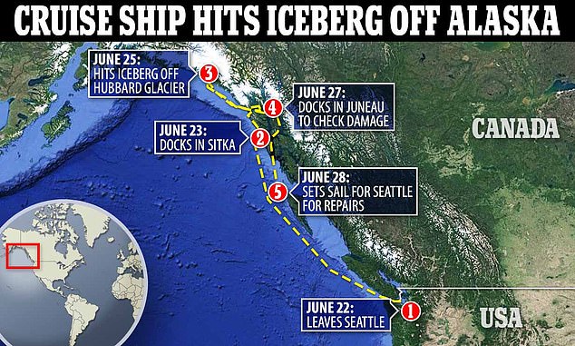 Moment Norwegian Cruise Line ship hits glacier in Alaska and is forced to turn back to Seattle