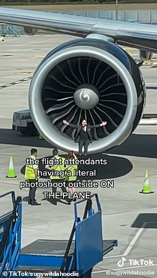 TikToker slams plane crew after filming them posing for photographs on ENGINE
