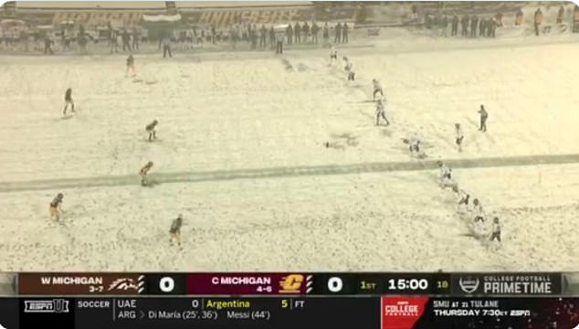 Central Michigan and Western Michigan college game goes ahead in snow