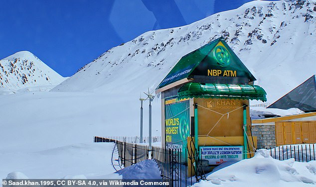 Pictured: The world’s highest ATM, sitting 15,300ft up in the mountains of Pakistan 