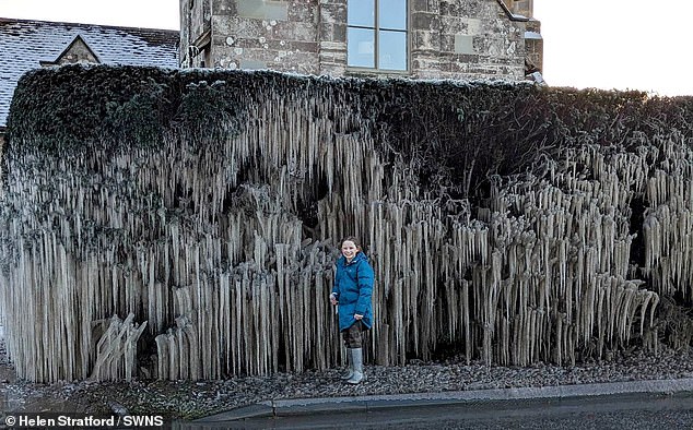 Burst water main transforms Gloucestershire street into extraordinary icicle forest