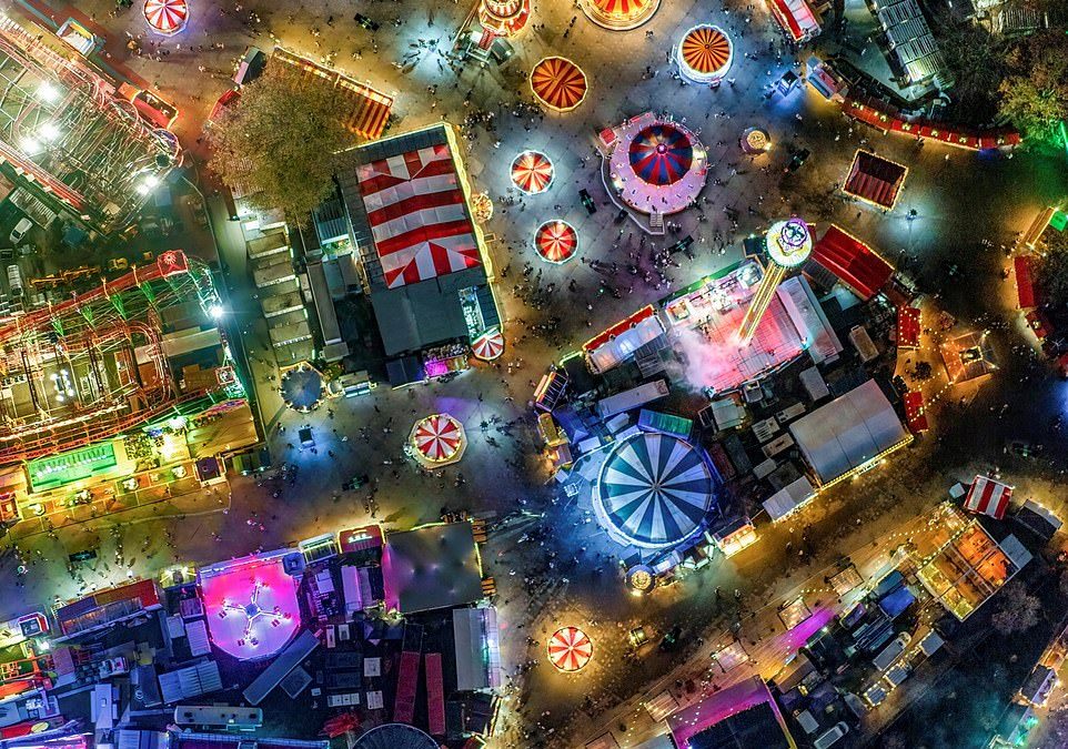 London lights up for Christmas as photographer uses helicopter to capture city’s stunning display