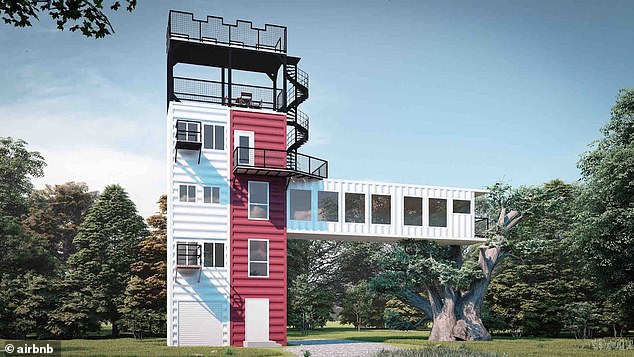 Texas man lists six-story treehouse made out of shipping containers on AirBnb for $330 a night