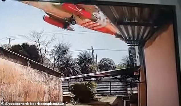 Cargo plane clipped a tree as it took off and was filmed passing mere feet above electrical wires