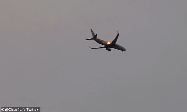 Terrifying moment Boeing 737 with BURNING engine returns to Columbus Airport