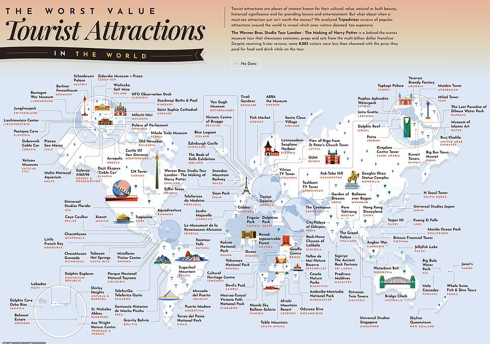 Fascinating map reveals the most OVERPRICED tourist hotspots across the globe (and Harry Potter fans will be stunned)