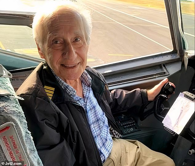 ‘I was treated like a celebrity!’ Passenger pictured taking his first ever flight – on a Jet2 plane at the age of NINETY