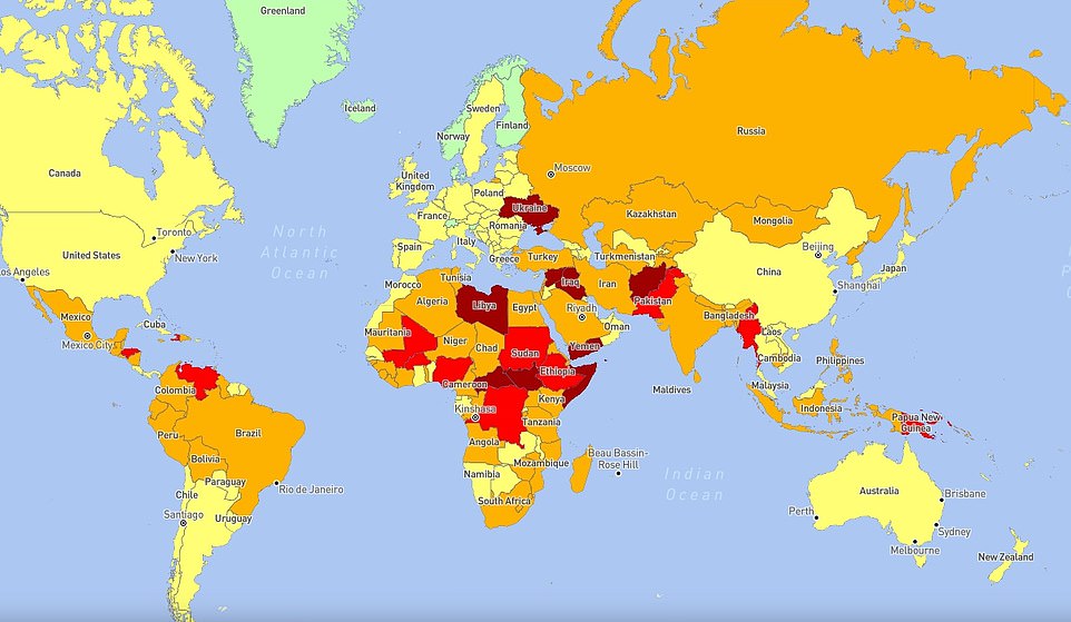 Wish you weren’t here? World’s most dangerous countries to visit in 2024 – including South Sudan, Libya and Afghanistan – are revealed in new interactive global security map