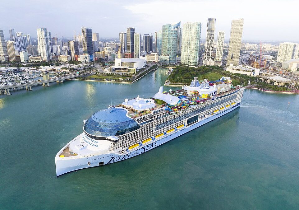 Buoy oh buoy! Spectacular photographs show world’s biggest cruise ship Icon of the Seas arriving in Miami