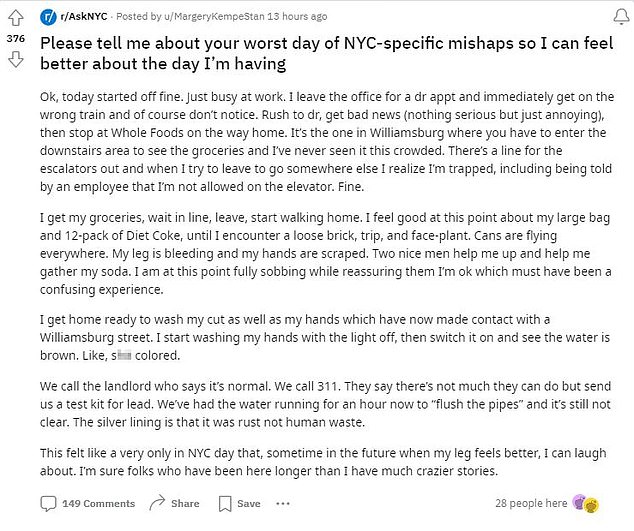 New York residents reveal most their horrifying city experiences – from being hit by a homeless man’s VOMIT to tripping in a pile of DIARRHEA