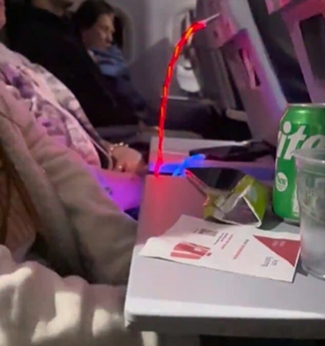Plane passenger sparks fury after using a flashing phone charger on a six-hour overnight flight