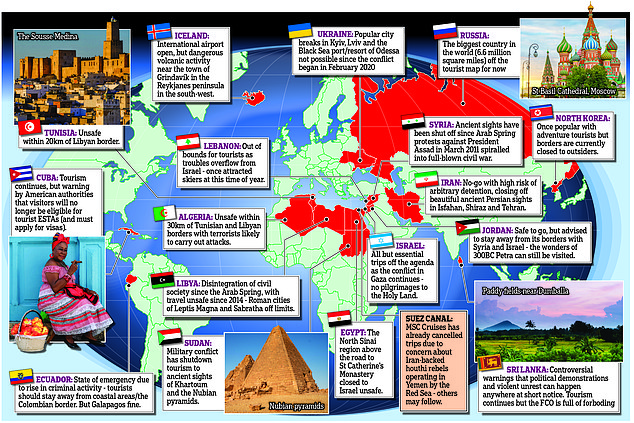 The world is shrinking! How wars, volcanic eruptions, floods, attacks on cargo ships and political unrest are putting so many countries off-limits