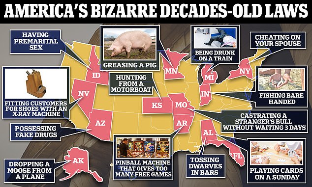 The most bizarre laws in US states revealed: Where you could face jail or hard labor for having premarital sex, playing card games on Sunday and dwarf tossing!