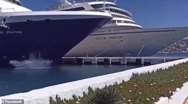 Moment out-of-control 700ft cruise ship desperately tries to slow down before crunching into dock at Turkish port