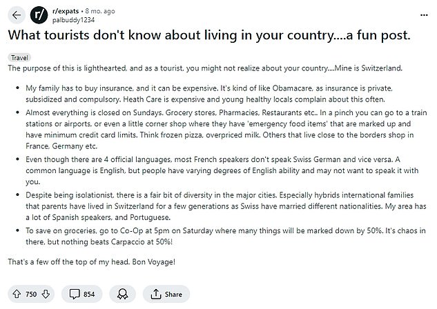 Locals detail the little-known things that tourists ‘don’t know about living in their country’