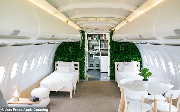 Pictured: The ‘authentic’ ex-Etihad jet plane that’s been turned into a ‘luxurious’ holiday rental complete with a fuselage bedroom and dolly trolleys