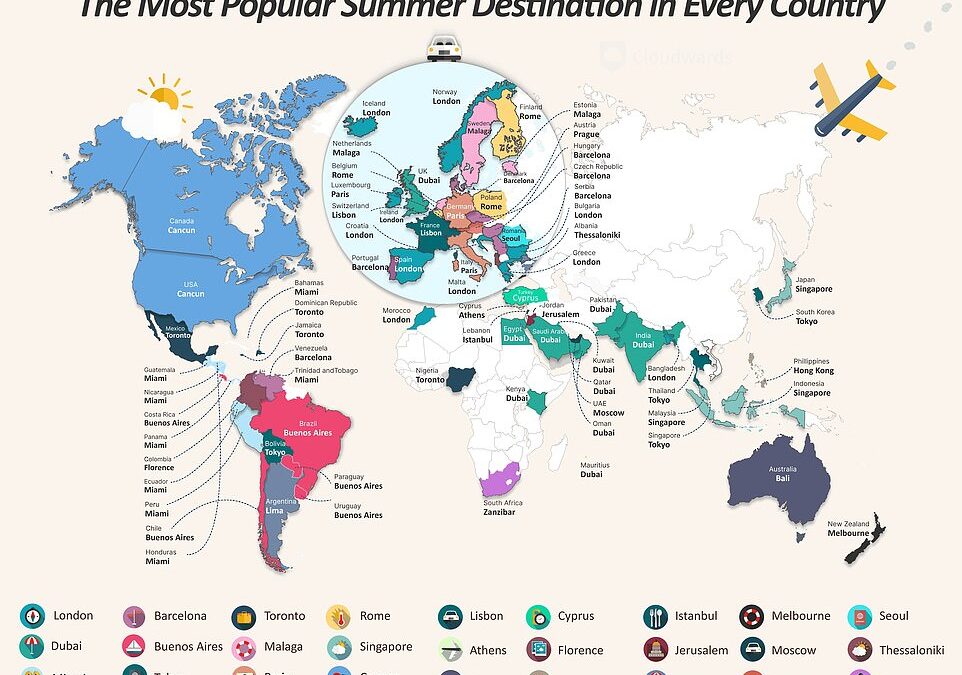 Fascinating map reveals every country’s favourite summer holiday destination with London and Dubai taking first place