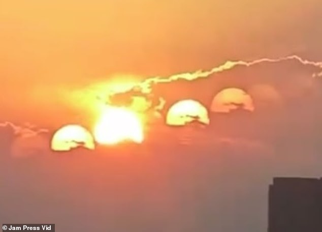 People baffled as optical illusion-like pattern appears in sky where people can see seven suns