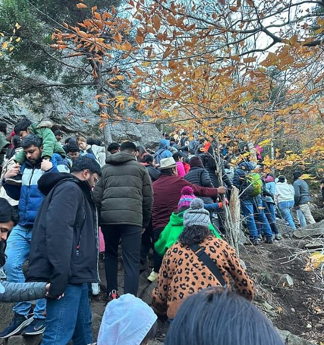 Outrage as stunning New England hiking trails are hit by gridlock caused by huge influx of leaf-peepers