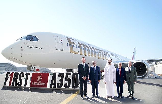 Emirates unveils its first Airbus A350, with business-class seats inspired by the Mercedes S Class and Wi-Fi that even works over the NORTH POLE