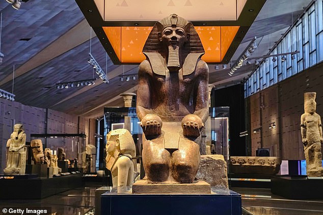 Pictured: The jaw-dropping displays inside the Grand Egyptian Museum, which has FINALLY opened its doors to visitors