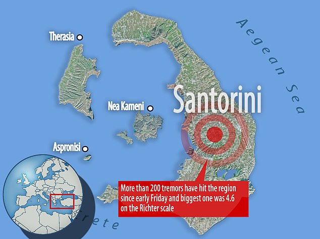 Is Santorini’s volcano about to erupt? Scientists issue chilling warning as the holiday hotspot is hit by hundreds of earthquake tremors